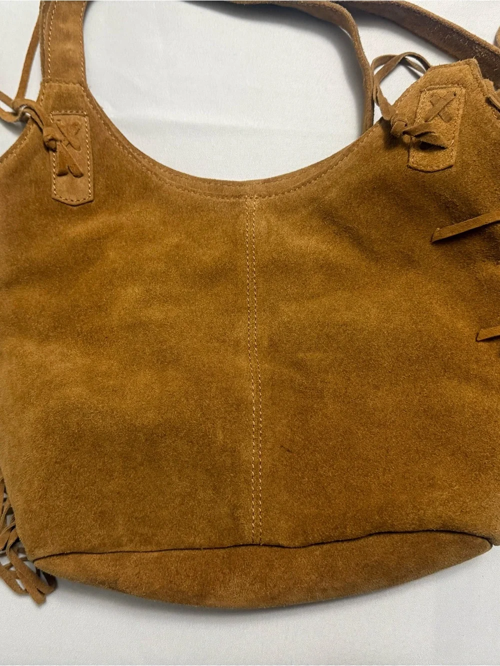 Fringe Suede Shoulder Bag in Tan